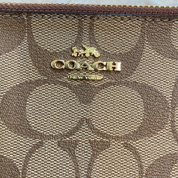 COACH Double Zip Wallet Wristlet in Signature Coated Canvas in Classic Khaki - Picture 5 of 13